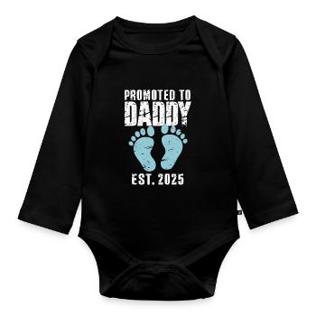 Befördert zum Daddy Est 2025 Lustige Enthüllung des Geschlechts - Baby Bio-Langarm-Body - Schwarz - Vorne