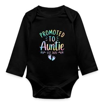 Promoted to Auntie 2025 Tie Dye Funny Auntie - Organic Longsleeve Baby Bodysuit - black - Front