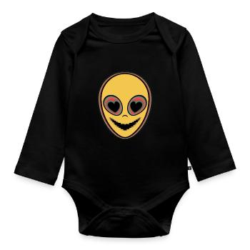 Psychedelisches Alien Gesicht Raver - Baby Bio-Langarm-Body - Schwarz - Vorne
