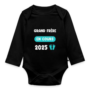 en cours 2025 grand frère annonce grossesse - Body Bébé bio manches longues - noir - Devant