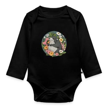 Taupe dans une mer de fleurs - Body Bébé bio manches longues - noir - Devant