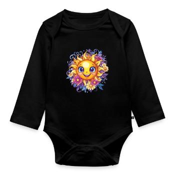 Soleil avec couronne de fleurs - Body Bébé bio manches longues - noir - Devant