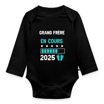 grand frère 2025 en cours annonce grossesse - Body Bébé bio manches longues - noir - Devant