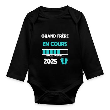 grand frère en cours 2025 annonce grossesse - Body Bébé bio manches longues - noir - Devant