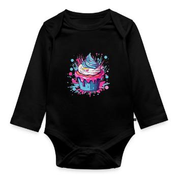 Colorful Cupcake Pop Art - Organic Longsleeve Baby Bodysuit - black - Front