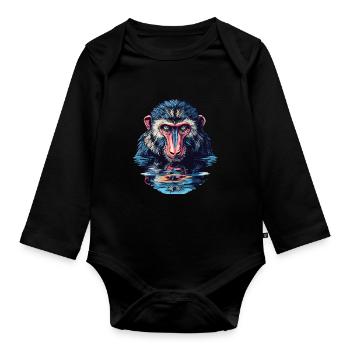 Mandrill im Wasserblick - Baby Bio-Langarm-Body - Schwarz - Vorne