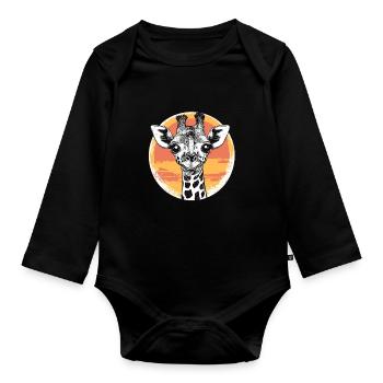 Giraffe bei Sonnenuntergang - Baby Bio-Langarm-Body - Schwarz - Vorne