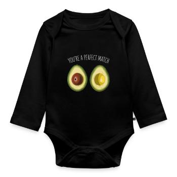 Avocado Love You're A Perfect Match Valentine's Day - Organic Longsleeve Baby Bodysuit - black - Front
