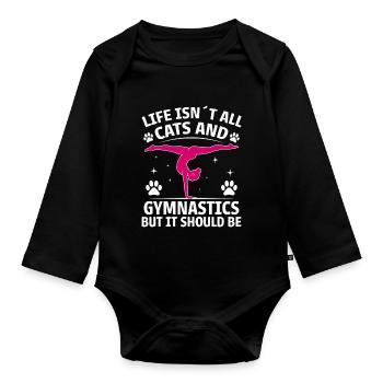Turnen Spruch Katzen Lustiges Turnen Geschenk - Baby Bio-Langarm-Body - Schwarz - Vorne