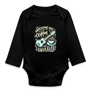 Ein toller Tag mit Kaffee und Ukulelen - Baby Bio-Langarm-Body - Schwarz - Vorne