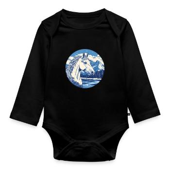 Pferd in Berglandschaft - Baby Bio-Langarm-Body - Schwarz - Vorne