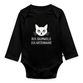 80% Baumwolle – 20% Katzenhaare - Baby Bio-Langarm-Body - Schwarz - Vorne