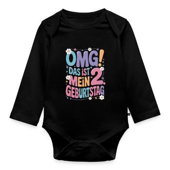 2. Geburtstag Mädchen Das Ist Mein 2. Geburtstag - Baby Bio-Langarm-Body - Schwarz - Vorne