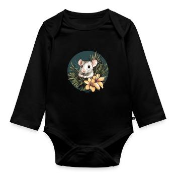 Dschungelmaus mit Blüte - Baby Bio-Langarm-Body - Schwarz - Vorne
