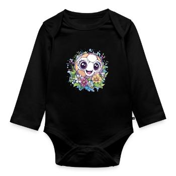 Fröhlicher Fußball mit Blumen - Baby Bio-Langarm-Body - Schwarz - Vorne