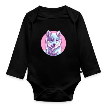 Arktischer Wolf in Rosa - Baby Bio-Langarm-Body - Schwarz - Vorne