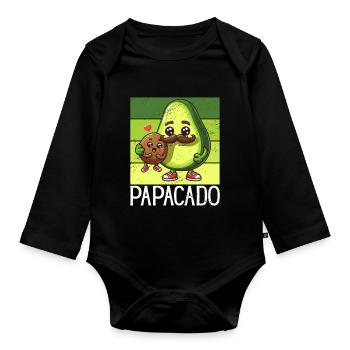 Papacado Avocado Papa Vatertag Vater Vaterschaft - Baby Bio-Langarm-Body - Schwarz - Vorne