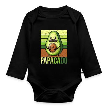 Papacado Avocado Papa Vatertag Vater Vaterschaft - Baby Bio-Langarm-Body - Schwarz - Vorne