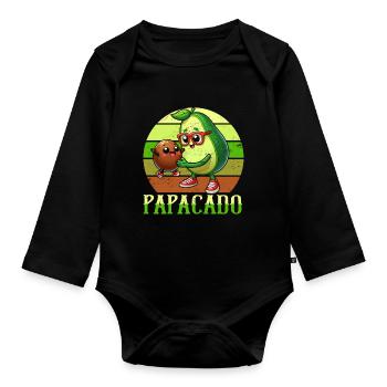 Papacado Avocado Papa Vatertag Vater Vaterschaft - Baby Bio-Langarm-Body - Schwarz - Vorne