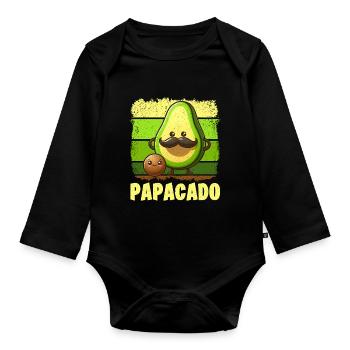 Papacado Avocado Papa Vatertag Vater Vaterschaft - Baby Bio-Langarm-Body - Schwarz - Vorne