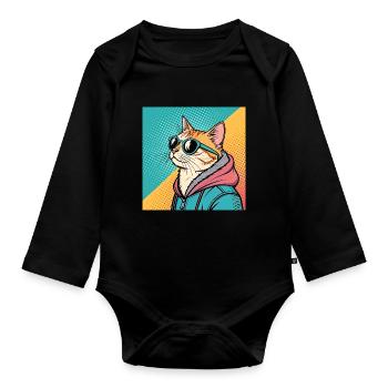 Cooles Katze Design im Pop Art Stil für alle - Baby Bio-Langarm-Body - Schwarz - Vorne