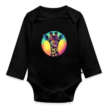 Colorful Giraffe with Gradient - Organic Longsleeve Baby Bodysuit - black - Front