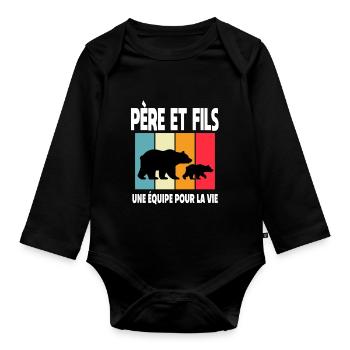 Father and Son Bear Daddy Bear Vintage Father's Day - Organic Longsleeve Baby Bodysuit - black - Front
