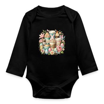 Amateurs de café de Pâques Café de lapin de Pâques - Body Bébé bio manches longues - noir - Devant