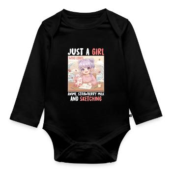Just a Girl Who Loves Anime Strawberry Milk and - Organic Longsleeve Baby Bodysuit - black - Front