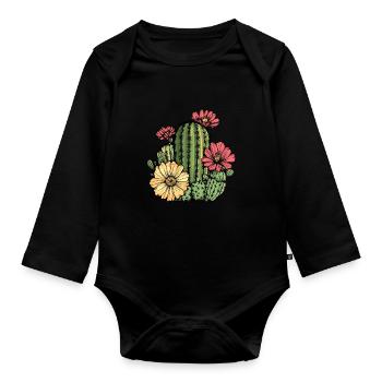 Cactus with flowers - Organic Longsleeve Baby Bodysuit - black - Front