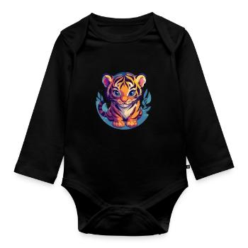 Süßer Tiger mit großen Augen - Baby Bio-Langarm-Body - Schwarz - Vorne
