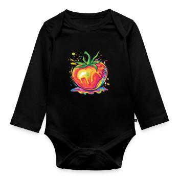 Rainbow Pop Art Tomato - Organic Longsleeve Baby Bodysuit - black - Front