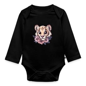 Tigre avec vue sur les fleurs - Body Bébé bio manches longues - noir - Devant