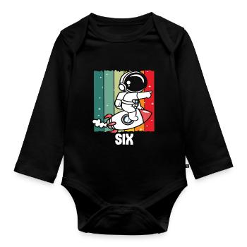 Retro style astronaut for six-year-old - Organic Longsleeve Baby Bodysuit - black - Front
