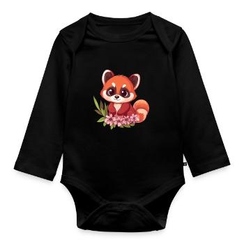 Roter Panda mit Blüten - Baby Bio-Langarm-Body - Schwarz - Vorne