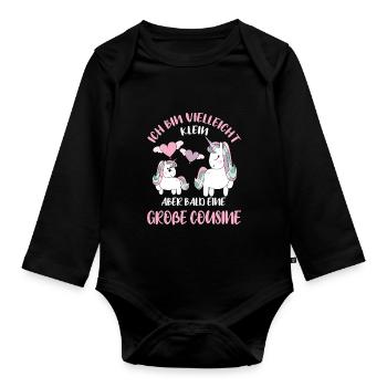Je serai peut-être petit, mais bientôt grand cousin - Body Bébé bio manches longues - noir - Devant