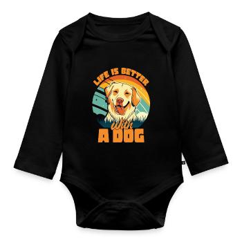 La vie est meilleure avec un chien Dictons de chien - Body Bébé bio manches longues - noir - Devant