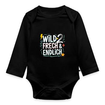 Wild, Frech & Endlich 2 Jahre 2. Geburtstag - Baby Bio-Langarm-Body - Schwarz - Vorne