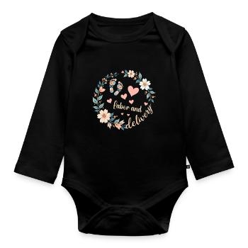 Lustige Arbeit und Entbindung Krankenschwester Damen Retro Blumen - Baby Bio-Langarm-Body - Schwarz - Vorne