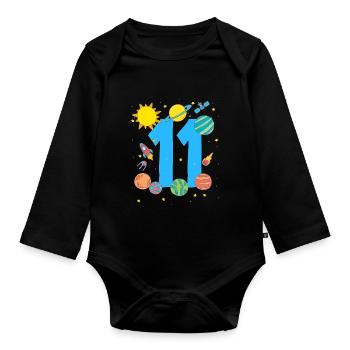 Space adventure for 11-year-old explorers - Organic Longsleeve Baby Bodysuit - black - Front