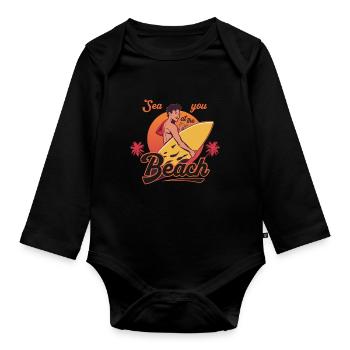 Sea You at the Beach Retro - Organic Longsleeve Baby Bodysuit - black - Front