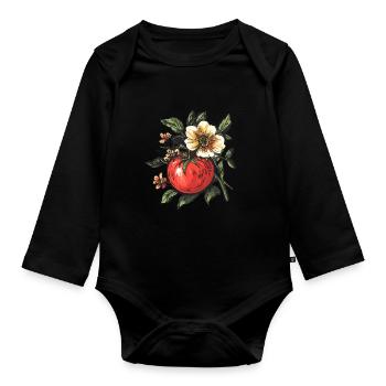 Tomate aux fleurs - Body Bébé bio manches longues - noir - Devant