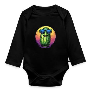 Concombre frais avec lunettes de soleil - Body Bébé bio manches longues - noir - Devant