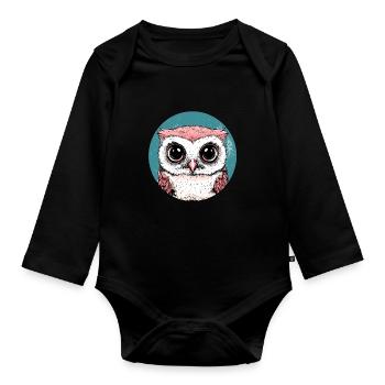 Große Augen Eule - Baby Bio-Langarm-Body - Schwarz - Vorne