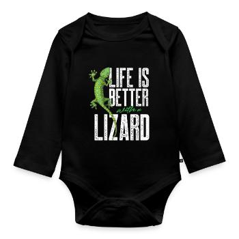 life is better with a lizard Design for a lizard - Baby Bio-Langarm-Body - Schwarz - Vorne