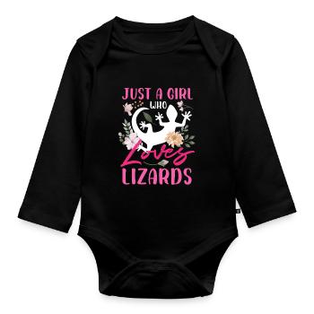 Juste une fille qui aime le design des lézards - Body Bébé bio manches longues - noir - Devant