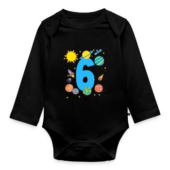 Space Adventure Number 6 Birthday - Organic Longsleeve Baby Bodysuit - black - Front