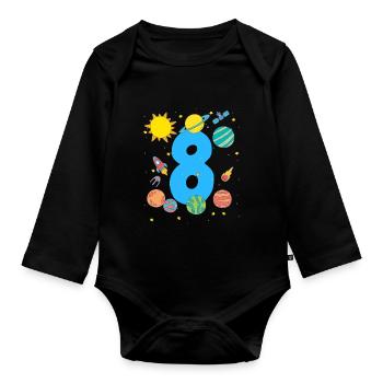 Space Adventure Eight - Organic Longsleeve Baby Bodysuit - black - Front