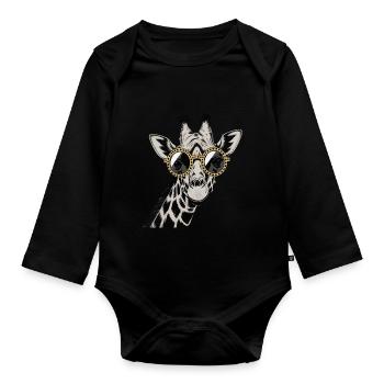Girafe cool avec lunettes de soleil – Stylish Tierlo - Body Bébé bio manches longues - noir - Devant