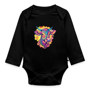 Bunte Kuh im Farbwirbel - Baby Bio-Langarm-Body - Schwarz - Vorne